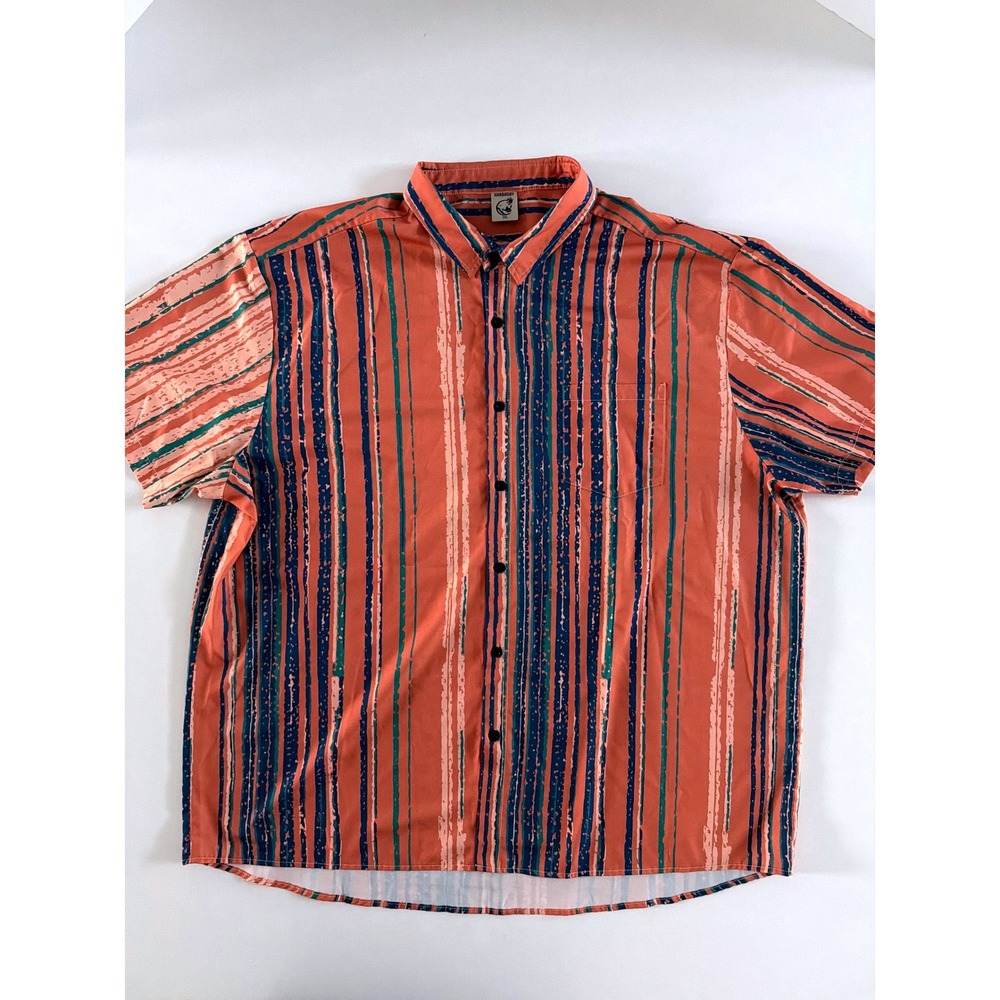 Hardaddy Mens 3XL Short Sleeve Button Down Shirt Orange Blue Striped Tropical
